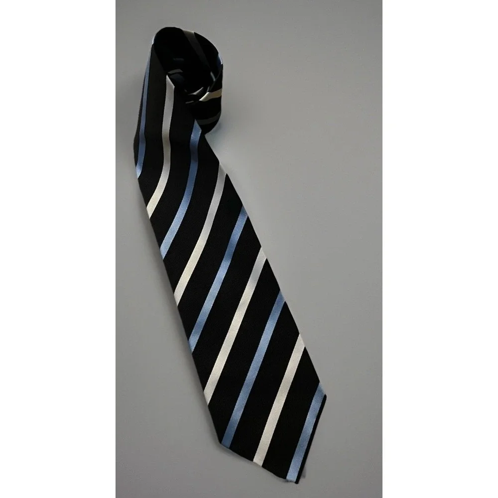 Polifroni Milano Neckwear Tie Blue White Striped Made In Italy 100% Silk JBHS